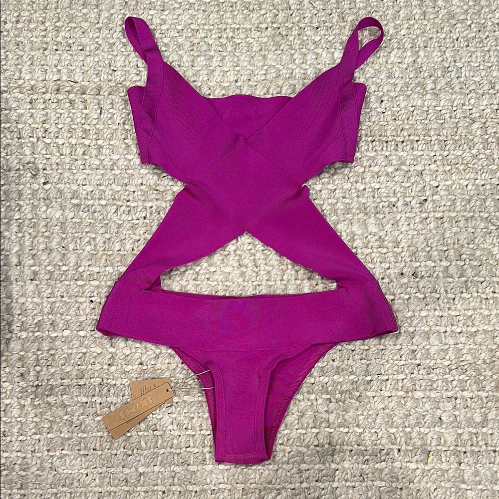 SKIMS KNIT SWIM MONOKINI Vibrant Magenta Cutout Swimsuit